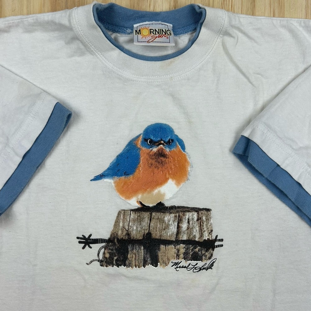 VTG 90s Morning Sun Grumpy Bird Grandma Core Style Shirt L Flaw